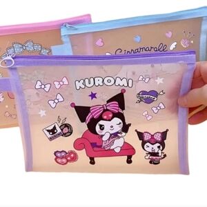 Kuromi Nylon Mesh Zipper Bag, 9.65 in x 7.48 in, Purple